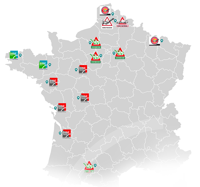 Localisation sur carte des sites Bremat en France